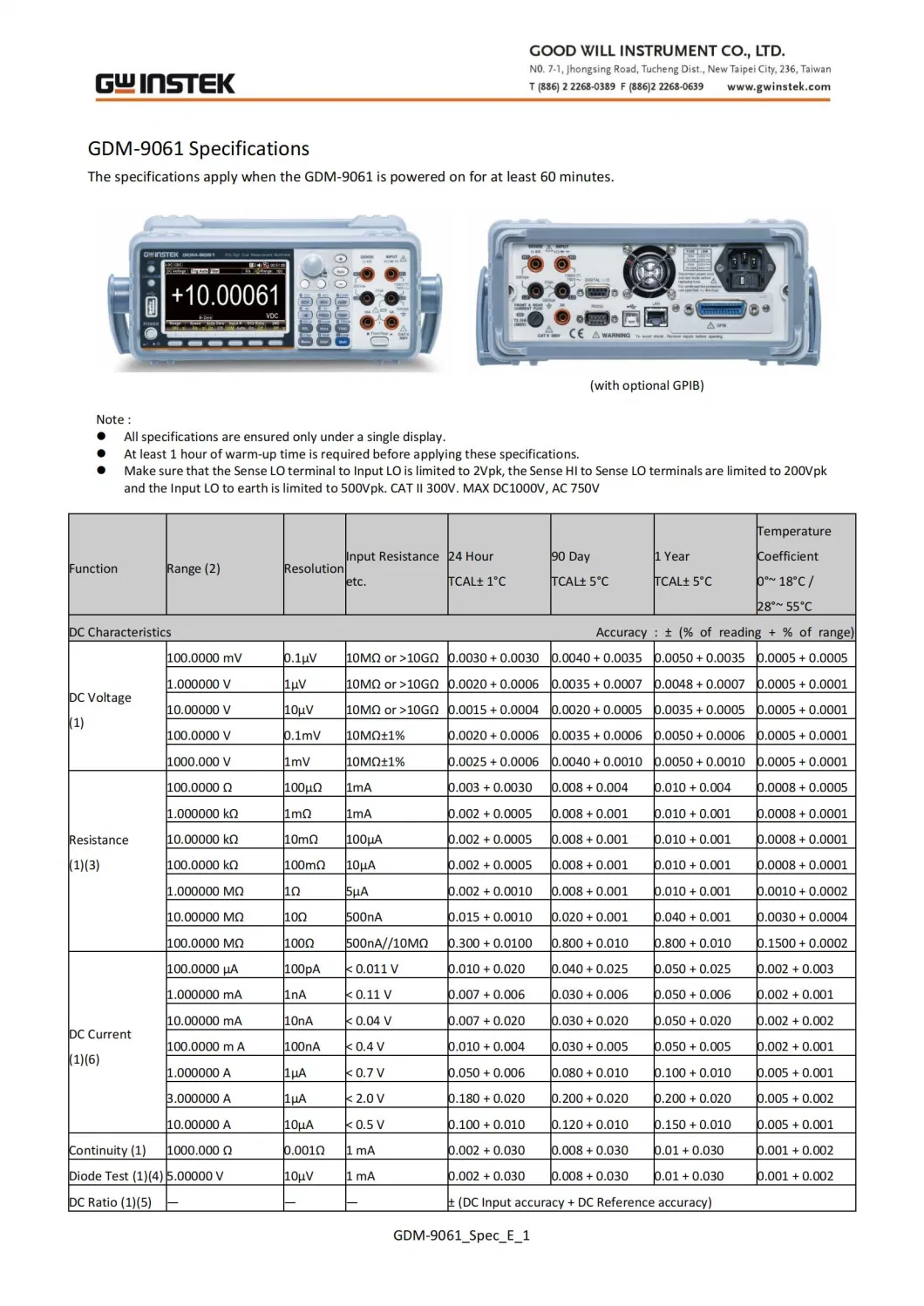 Gwinstek Gdm-906X Six and a Half Dual Measurement Multimeter Gdm-9061 Gdm-9060