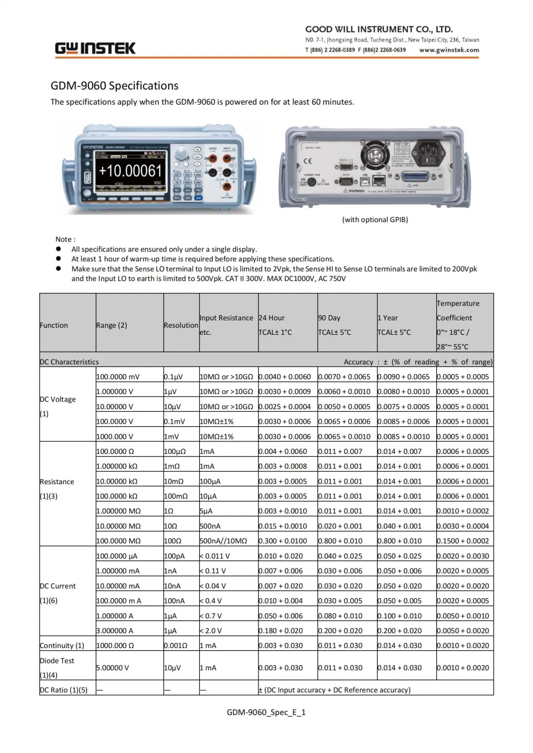 Gwinstek Gdm-906X Six and a Half Dual Measurement Multimeter Gdm-9061 Gdm-9060